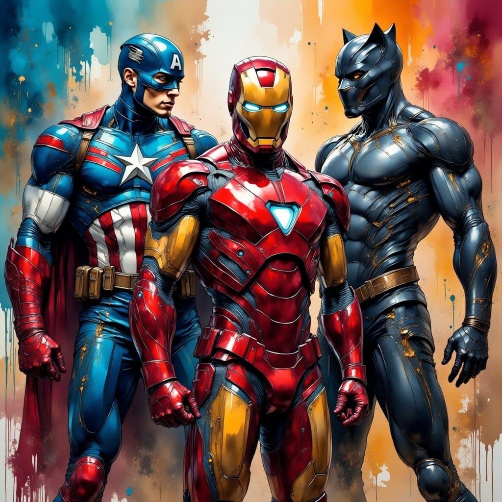 Iron Man, Capt. America and Black Panther -PNG Download to make Pictures, posters, T-shirts, Tumblers, Mugs