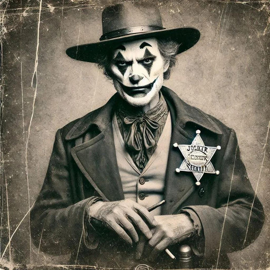 The Joker as an Old West Sherriff in Antique Art -PNG Download to make Pictures, posters, T-shirts, Tumblers, Mugs