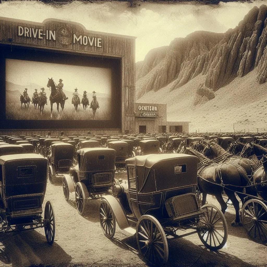 Old West Drive-In Antique Art -PNG Download to make Pictures, posters, T-shirts, Tumblers, Mugs