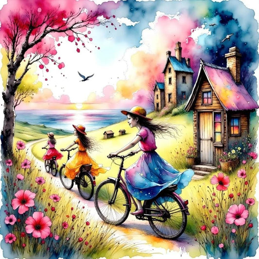 Bike Ride in the Spring Children's room Art -PNG Download to make Pictures, posters, T-shirts, Tumblers, Mugs