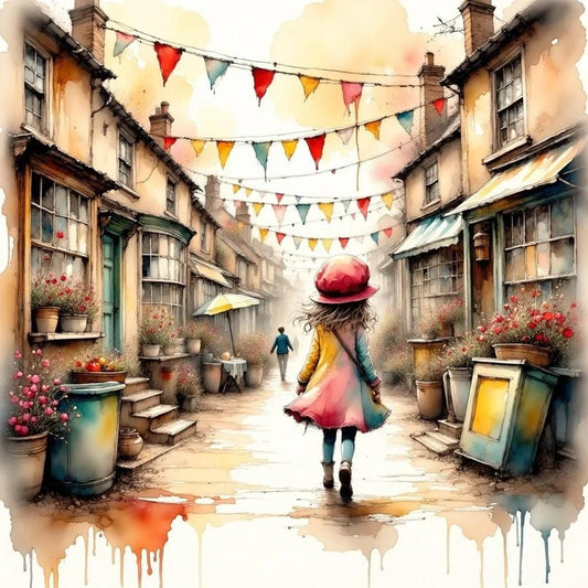 A Little Girl on a Stroll Children's Room Art -PNG Download to make Pictures, posters, T-shirts, Tumblers, Mugs