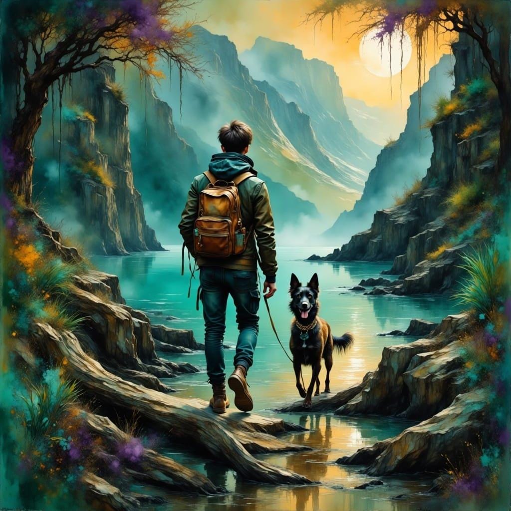 Boy and his Dog Children's Room Art -PNG Download to make Pictures, posters, T-shirts, Tumblers, Mugs