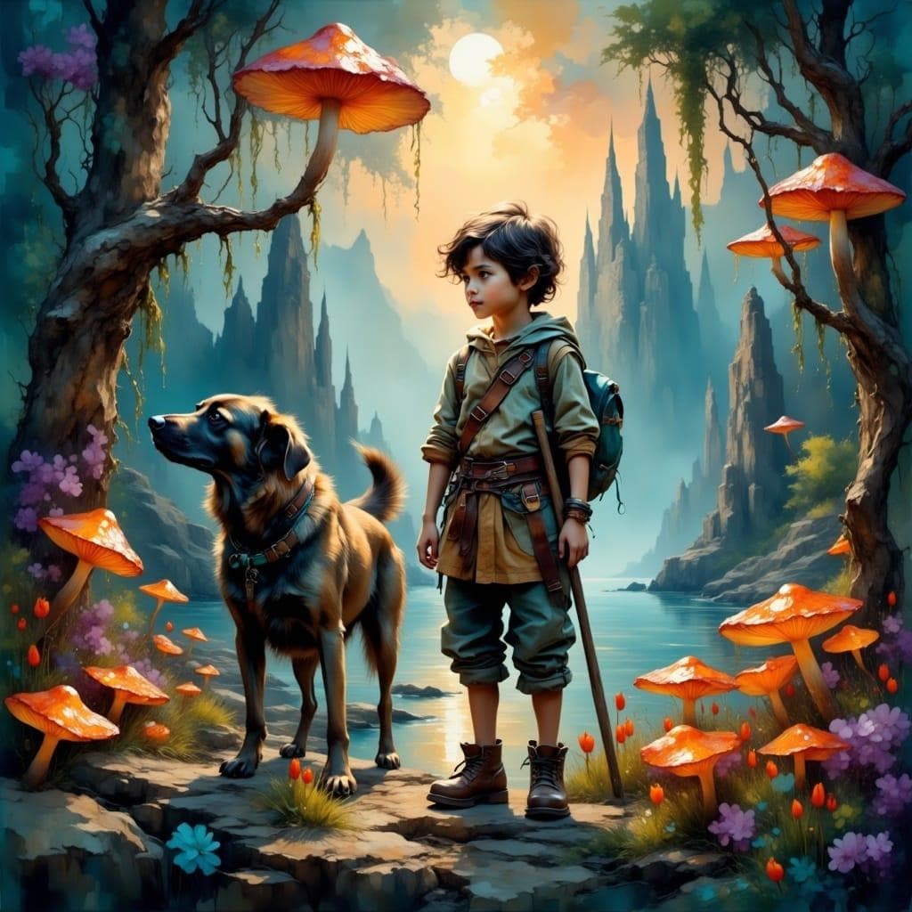 A Boy and His Dog Children's Room Art -PNG Download to make Pictures, posters, T-shirts, Tumblers, Mugs