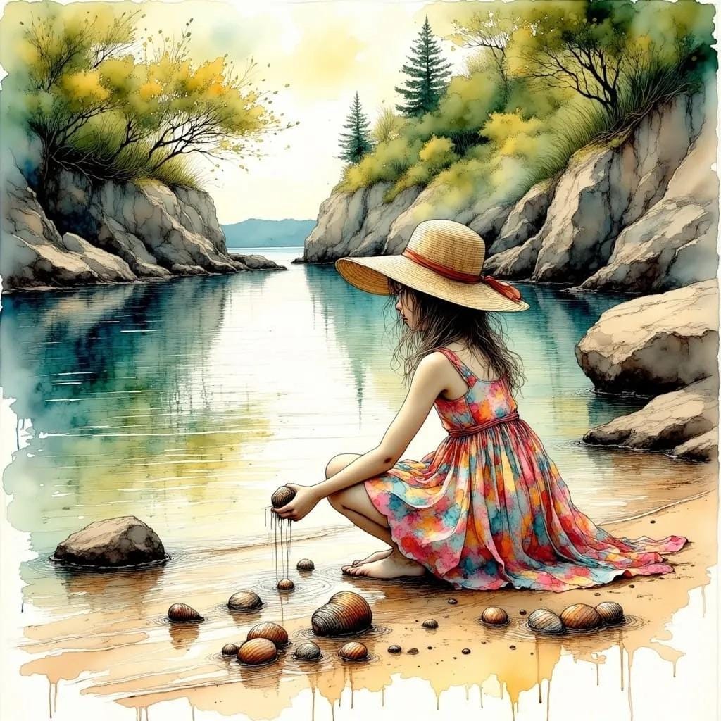 Girl Playing in the Water Children's Room Art -PNG Download to make Pictures, posters, T-shirts, Tumblers, Mugs