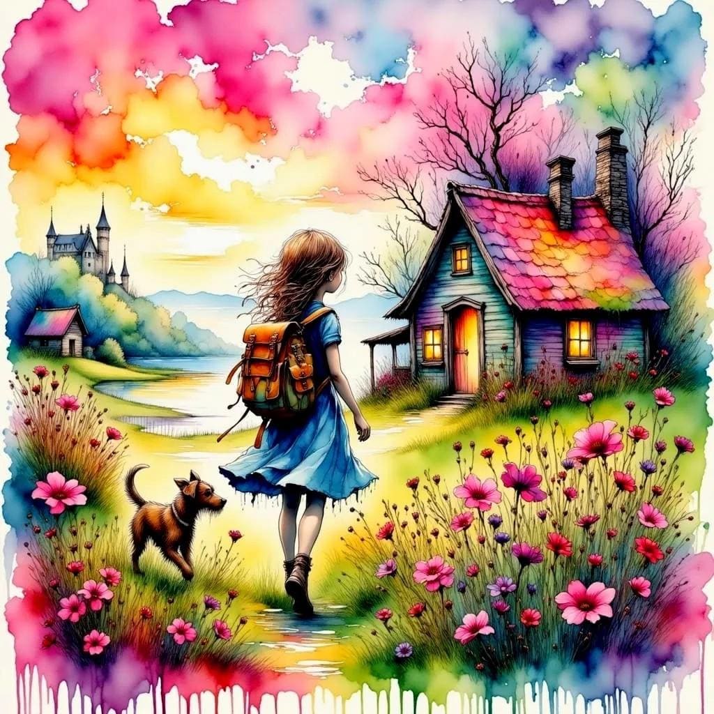 Little Girl and Her Dog Children's Room Art -PNG Download to make Pictures, posters, T-shirts, Tumblers, Mugs