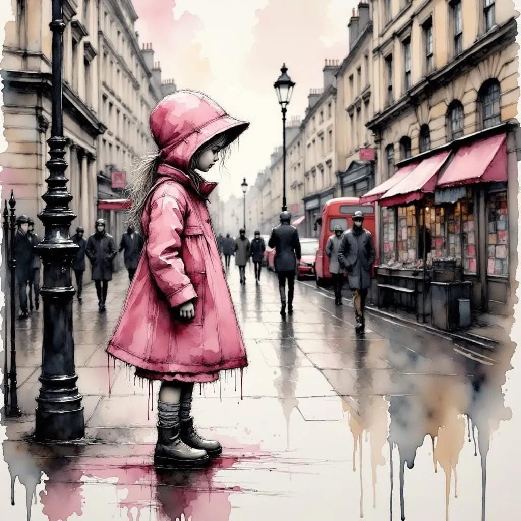 Girl in a pink Raincoat Children's Room Art -PNG Download to make Pictures, posters, T-shirts, Tumblers, Mugs