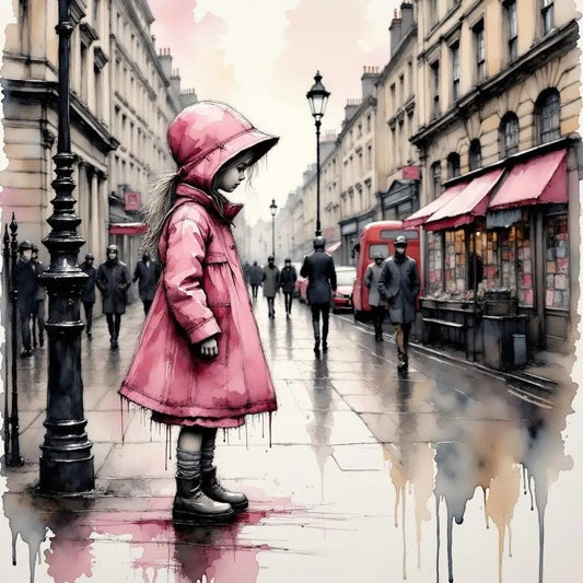 Girl in a pink Raincoat Children's Room Art -PNG Download to make Pictures, posters, T-shirts, Tumblers, Mugs