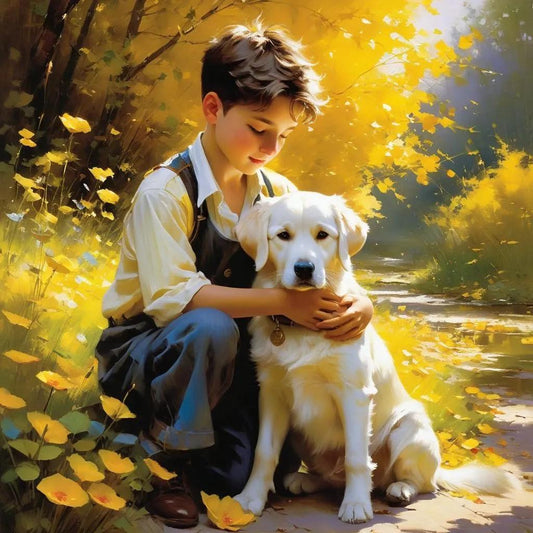 Boy and His Dog Children's Room Art -PNG Download to make Pictures, posters, T-shirts, Tumblers, Mugs