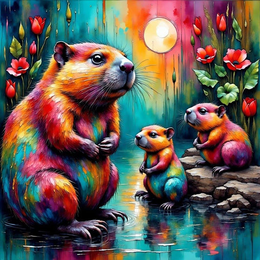 Beaver Family, Animal, Western, Art -PNG Download to make Pictures, posters, T-shirts, Tumblers, Mugs